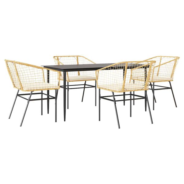 vidaXL Juego de comedor jard&iacute;n 5 piezas cojines rat&aacute;n sint&eacute;tico marr&oacute;n