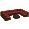 vidaXL Set muebles de jard&iacute;n 10 pzas y cojines rat&aacute;n sint&eacute;tico marr&oacute;n