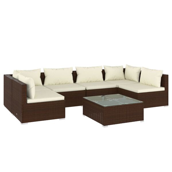 vidaXL Set muebles de jard&iacute;n 7 piezas y cojines rat&aacute;n sint&eacute;tico marr&oacute;n