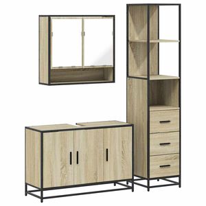 vidaXL Set de muebles de ba&ntilde;o 3 pzas madera contrachapada roble Sonoma
