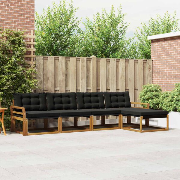 vidaXL Conjunto de sof&aacute;s de exterior con coj&iacute;n 5 pcs Natural y negro