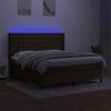 vidaXL Cama box spring colch&oacute;n luces LED tela marr&oacute;n oscuro 180x200cm