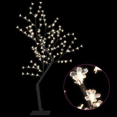 vidaXL Árbol de Navidad 128 LEDs blanco cálido flores de cerezo 120 cm