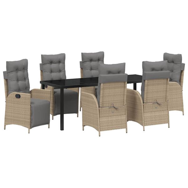 vidaXL Conjunto de Comedor de Jard&iacute;n 7 pcs Beige rat&aacute;n sint&eacute;tico