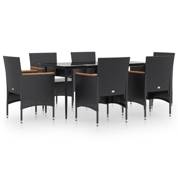 vidaXL Juego de comedor de jard&iacute;n 7 piezas con cojines negro