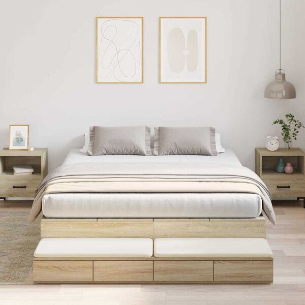 vidaXL Cama con almacenamiento con cajón Roble Sonoma 135 cm