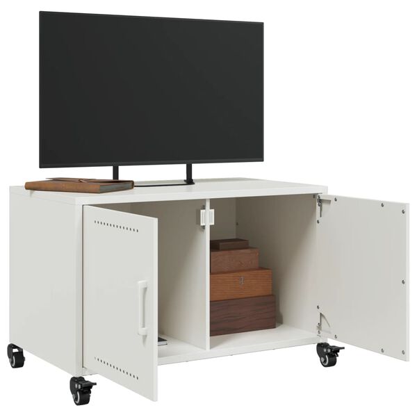 vidaXL Mueble para TV acero laminado en fr&iacute;o blanco 68x39x43,5 cm