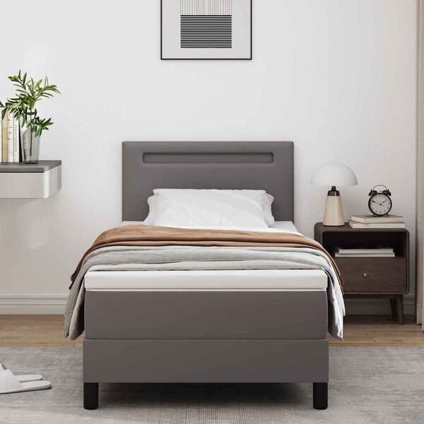 vidaXL Cama tipo Box Spring Gris 90 x 200 cm Cuero sint&eacute;tico