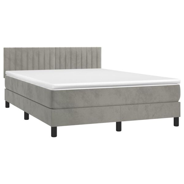 vidaXL Cama box spring con colch&oacute;n terciopelo gris claro 140x200 cm
