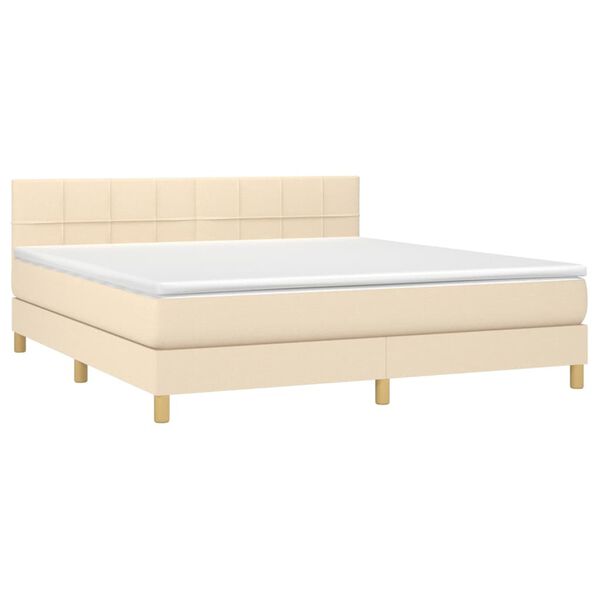 vidaXL Cama box spring con colch&oacute;n y LED tela crema 160x200 cm