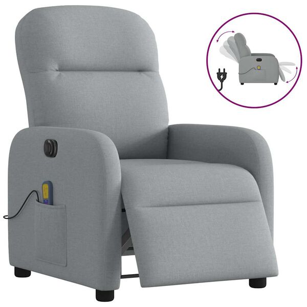 vidaXL Sill&oacute;n reclinable de masaje el&eacute;ctrico tela gris claro