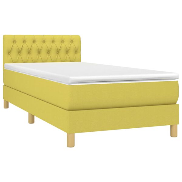 vidaXL Cama box spring con colch&oacute;n y LED tela verde 90x190 cm