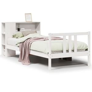 vidaXL Cama con estantería sin colchón madera maciza blanco 90x200 cm