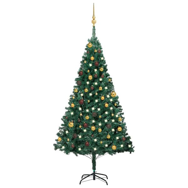 vidaXL &Aacute;rbol de Navidad preiluminado con luces y bolas verde 180 cm