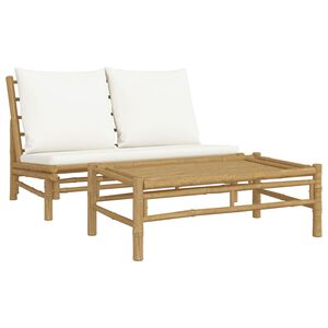 vidaXL Set de muebles de jard&iacute;n 2 piezas bamb&uacute; y cojines blanco crema