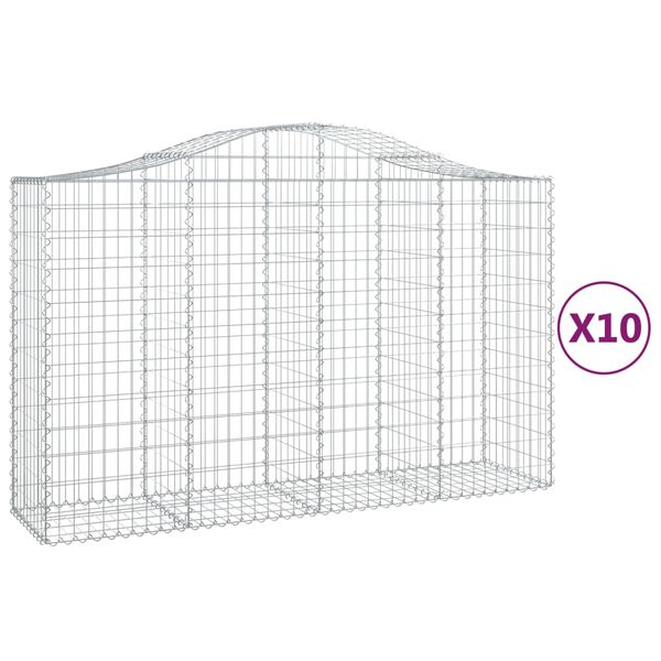 vidaXL Cestas gaviones 10 uds forma de arco hierro 200x50x120/140 cm
