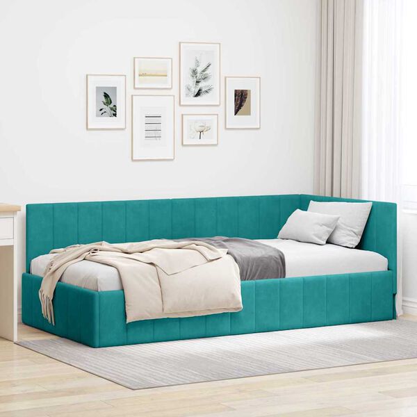 vidaXL Estructura de cama en esquina Tuquesa 90 cm x 190 cm Terciopelo