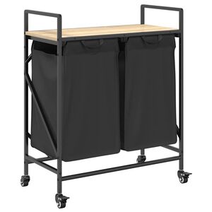 vidaXL Cesto de ropa de 2 compartimentos con ruedas, color roble Sonoma