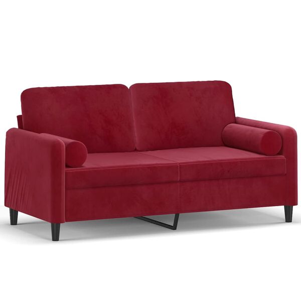 vidaXL Sof&aacute; 2 plazas almohadas y cojines terciopelo rojo tinto 140 cm