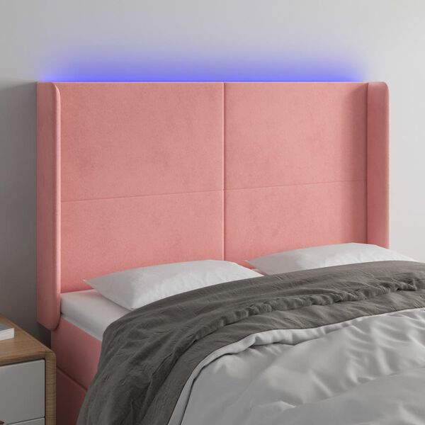 vidaXL Cabecero con LED de terciopelo rosa 147x16x118/128 cm