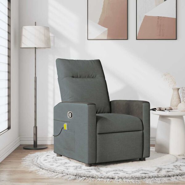 vidaXL Sill&oacute;n reclinable de masaje de tela gris oscuro