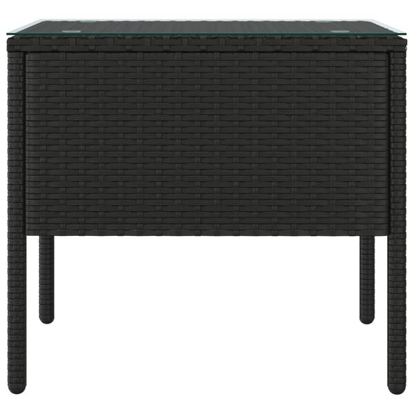 vidaXL Mesa auxiliar vidrio templado ratán sintético negro 53x37x48 cm