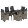 vidaXL Set comedor jard&iacute;n 7 pzas y cojines rat&aacute;n sint&eacute;tico gris