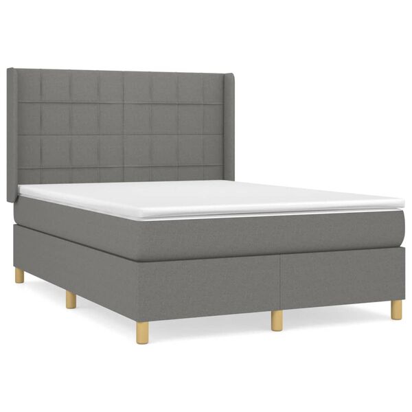 vidaXL Cama box spring con colch&oacute;n tela gris oscuro 140x200 cm