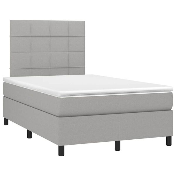 vidaXL Cama box spring con colch&oacute;n y LED tela gris claro 120x190 cm