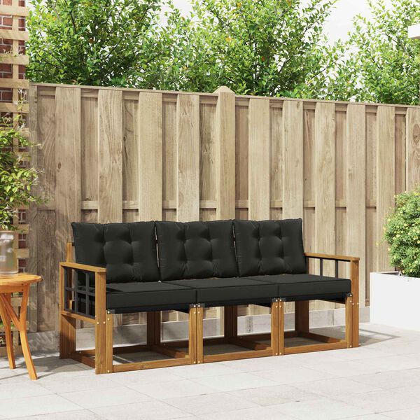 vidaXL Conjunto de sof&aacute;s de exterior con coj&iacute;n 3 pcs Natural y negro