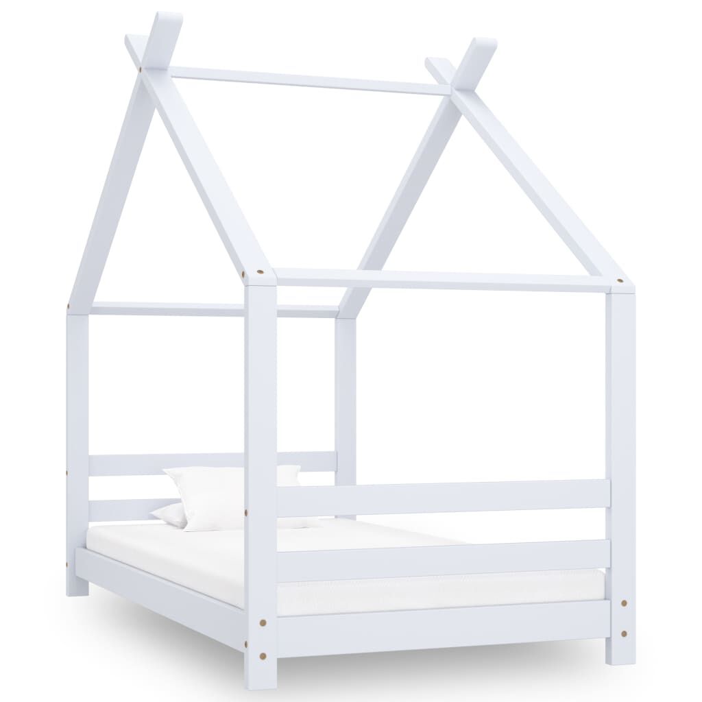 vidaXL Madera Maciza de Pino Estructura de Cama Infantil Mueble para Habitación Dormir Cuarto de Niños Blanco 70x140 cm 