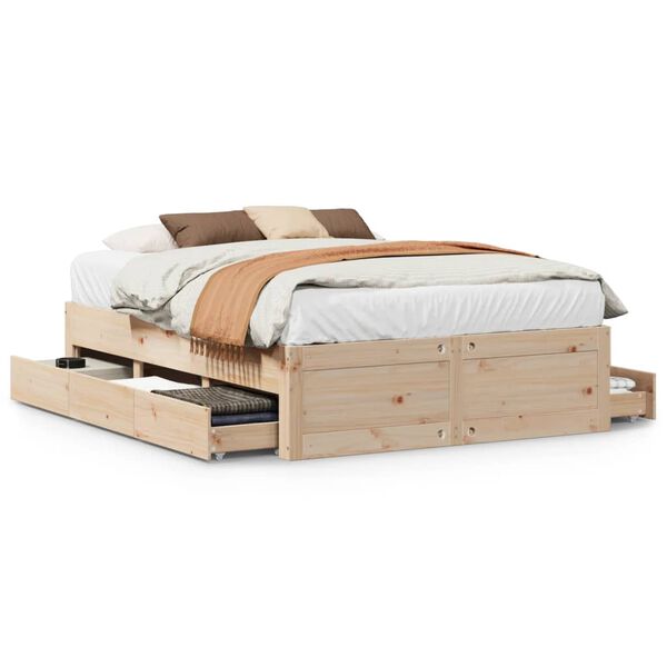 vidaXL Cama con cajones sin colch&oacute;n madera maciza de pino 160x200 cm