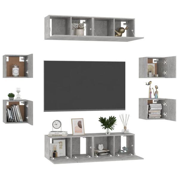 vidaXL Set de muebles de sal&oacute;n 8 pzas madera ingenier&iacute;a gris hormig&oacute;n