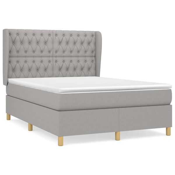 vidaXL Cama box spring con colch&oacute;n tela gris claro 140x200 cm