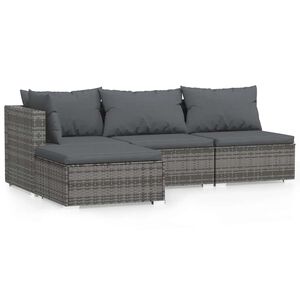 vidaXL Set de muebles de jard&iacute;n 4 pzas y cojines rat&aacute;n sint&eacute;tico gris