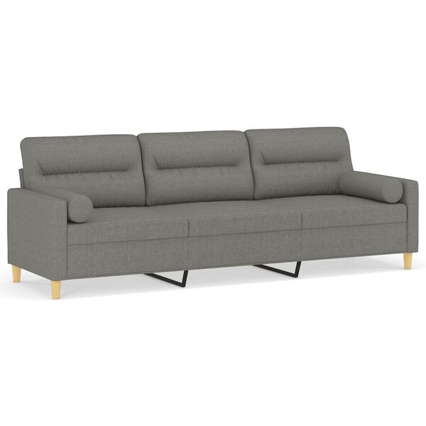vidaXL Sof&aacute; 3 plazas con almohadas y cojines tela gris oscuro 210 cm