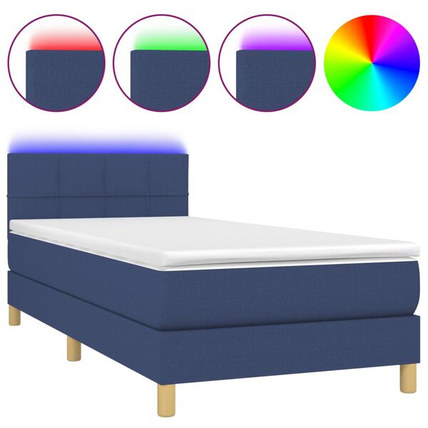 vidaXL Cama box spring con colch&oacute;n y LED tela azul 80x200 cm