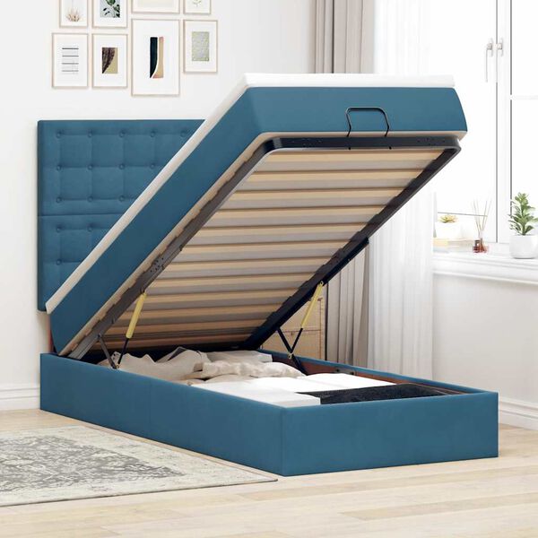 vidaXL Estructura de cama otomana con colchones terciopelo azul oscuro