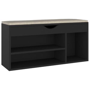 vidaXL Banco zapatero con coj&iacute;n madera ingenier&iacute;a negro 104x30x49 cm