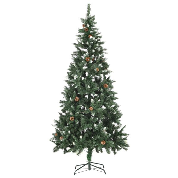 vidaXL &Aacute;rbol de Navidad artificial con pi&ntilde;as y brillo blanco 210 cm