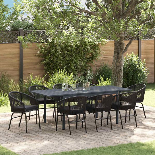 vidaXL Conjunto de Comedor de Jard&iacute;n 9 pcs Negro rat&aacute;n sint&eacute;tico