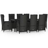 vidaXL Set de comedor de jard&iacute;n 9 pzas y cojines rat&aacute;n sint&eacute;tico negro