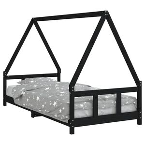 vidaXL Estructura de cama para ni&ntilde;os madera de pino negro 90x200 cm