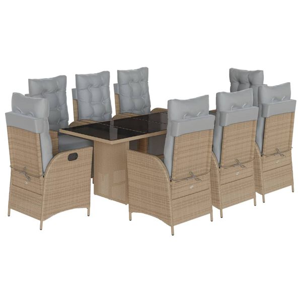 vidaXL Set comedor de jard&iacute;n 9 pzas con cojines rat&aacute;n sint&eacute;tico beige