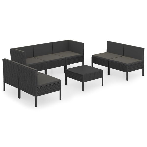vidaXL Set de muebles de jard&iacute;n 8 pzas y cojines rat&aacute;n sint&eacute;tico negro