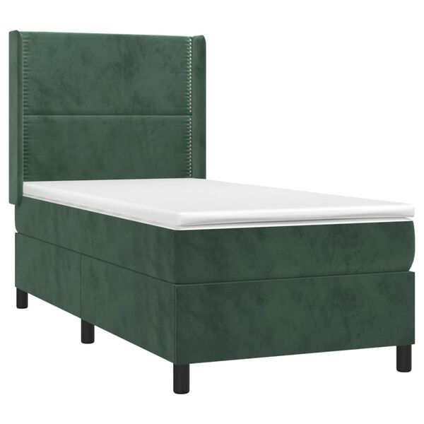 vidaXL Cama box spring con colch&oacute;n terciopelo verde oscuro 90x200 cm