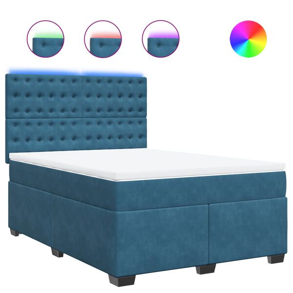 vidaXL Cama box spring con colch&oacute;n terciopelo azul 140x190 cm