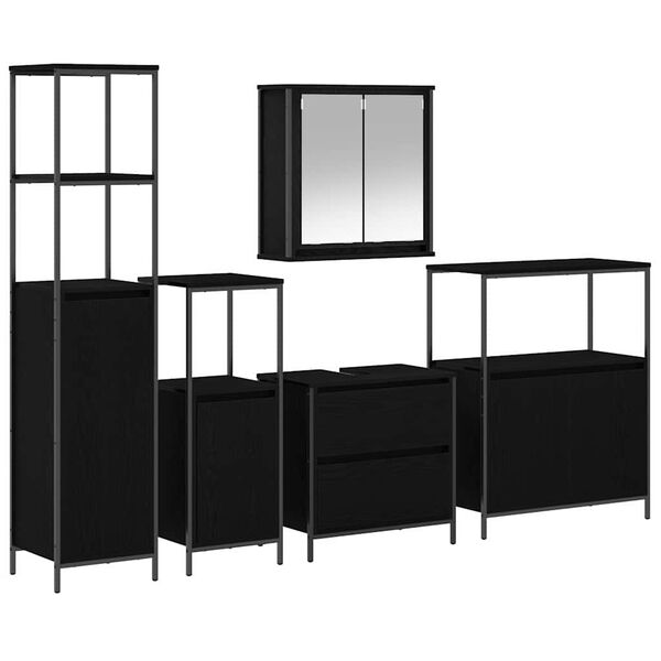 vidaXL Juego de muebles de baño 5 pcs Negro 76.5 x 35 x 95 cm