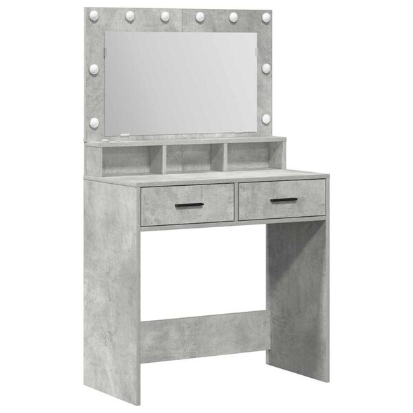 vidaXL Mesa Tocador con luces de espejo Gris Concreto 79 x 41 x 135 cm
