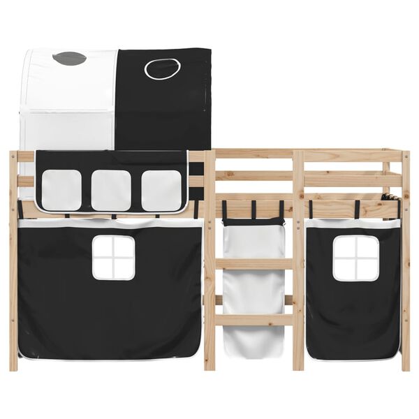 vidaXL Cama alta niños con túnel madera pino blanco negro 90x200 cm